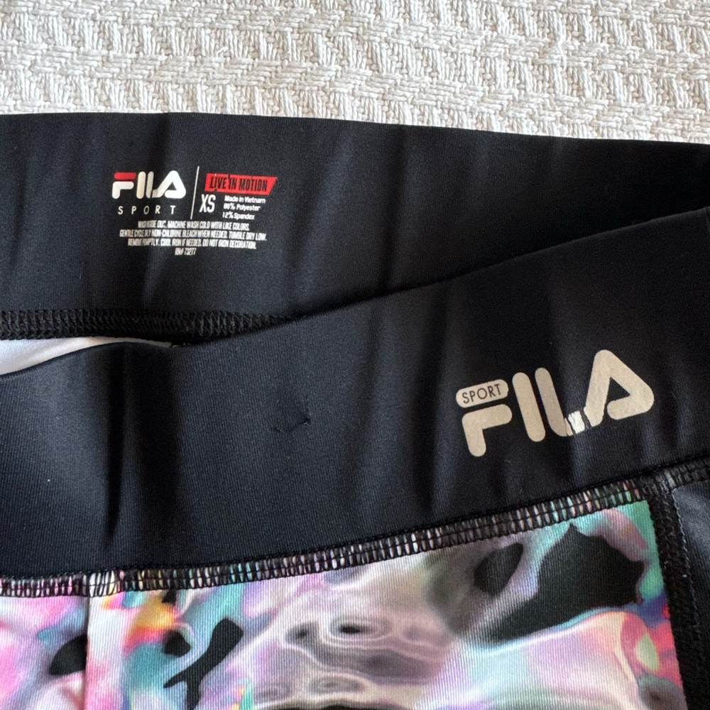 Fila holographic iridescent space multicolored patterned leggings
